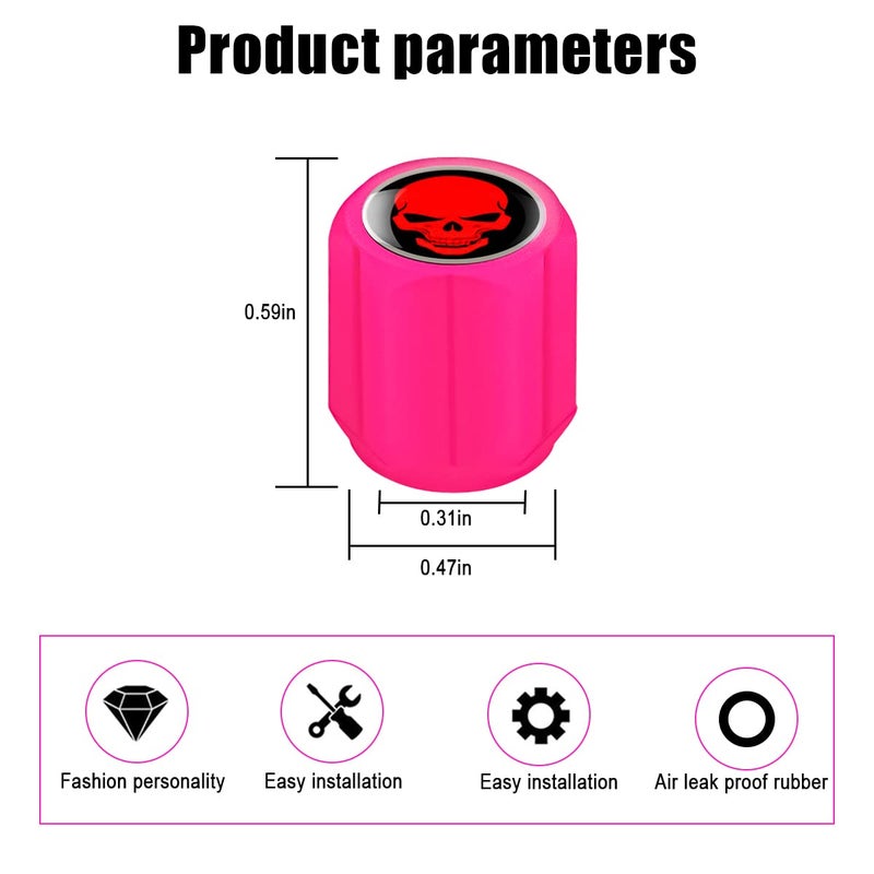 YALOK 12PCS Fluorescent Skull Tire Valve Stem Caps  Car Corrosion Resistant Wheel Valve Cover  Luminous Illuminated Skull Glow in The Dark  Auto Decor Accessories for Motorcycles  SUV  Car (Pink) - Image 2